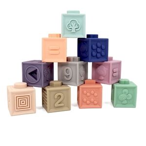Premium Soft Silicone Sensory Blocks - 12pc Montessori Stacking & Teething Set